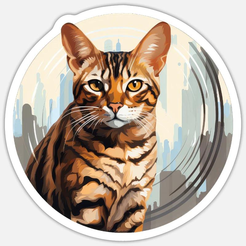 Chat léopard - Sticker taille S (10 x 10 cm) - blanc mat