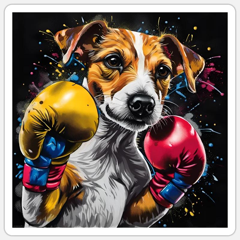 Jack Russell Terrier Portrait de boxe - Sticker taille S (10 x 10 cm) - blanc mat