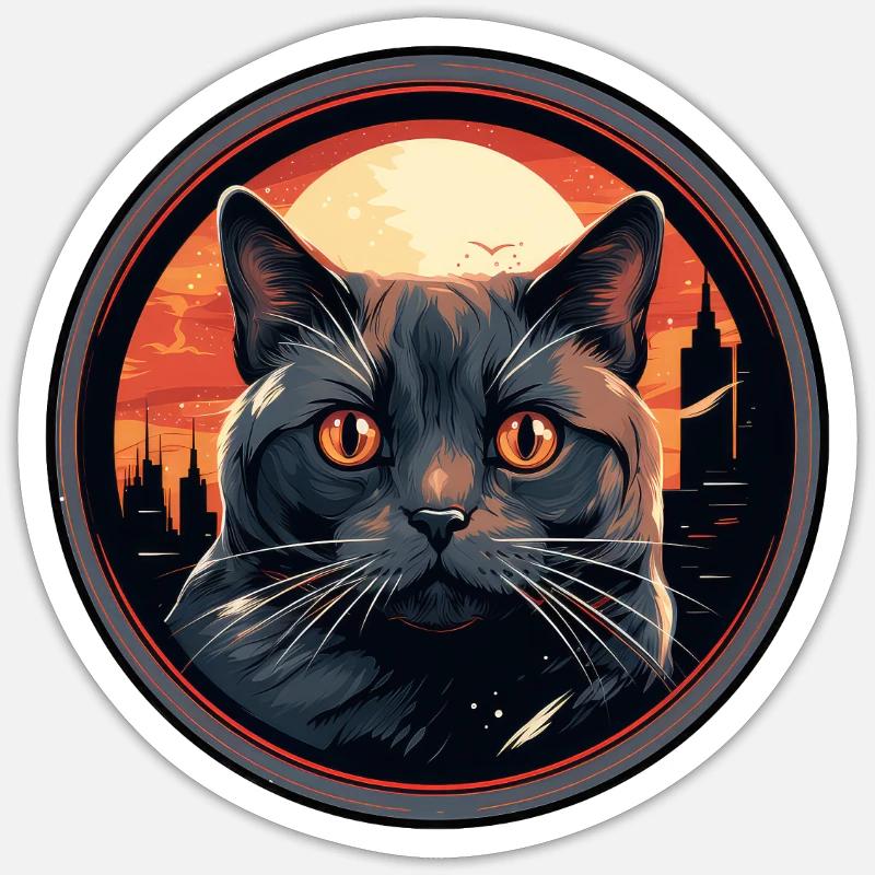 Chat Chartreux - Sticker taille S (10 x 10 cm) - blanc mat