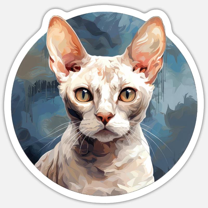 Devon Rex Chat - Sticker taille S (10 x 10 cm) - blanc mat
