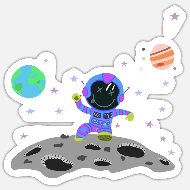 astronaute bleu violet - Sticker taille S (10 x 10 cm) - blanc mat