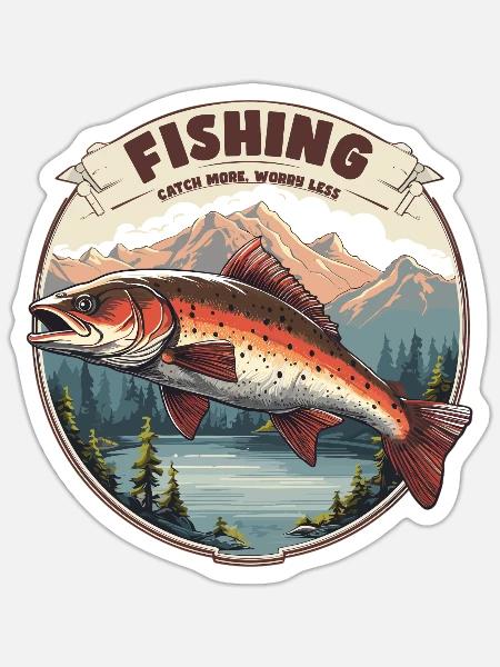 Fishing Catch more Worry less - Sticker Größe S (10 x 10 cm) - Mattweiß