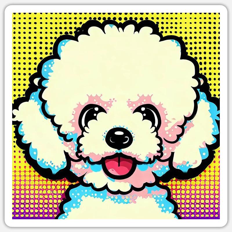 Bichon Frisé Pop Art - Sticker taille S (10 x 10 cm) - blanc mat
