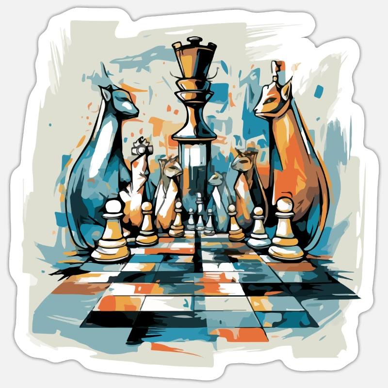 Chats et jeu d'échecs - Sticker taille S (10 x 10 cm) - blanc mat