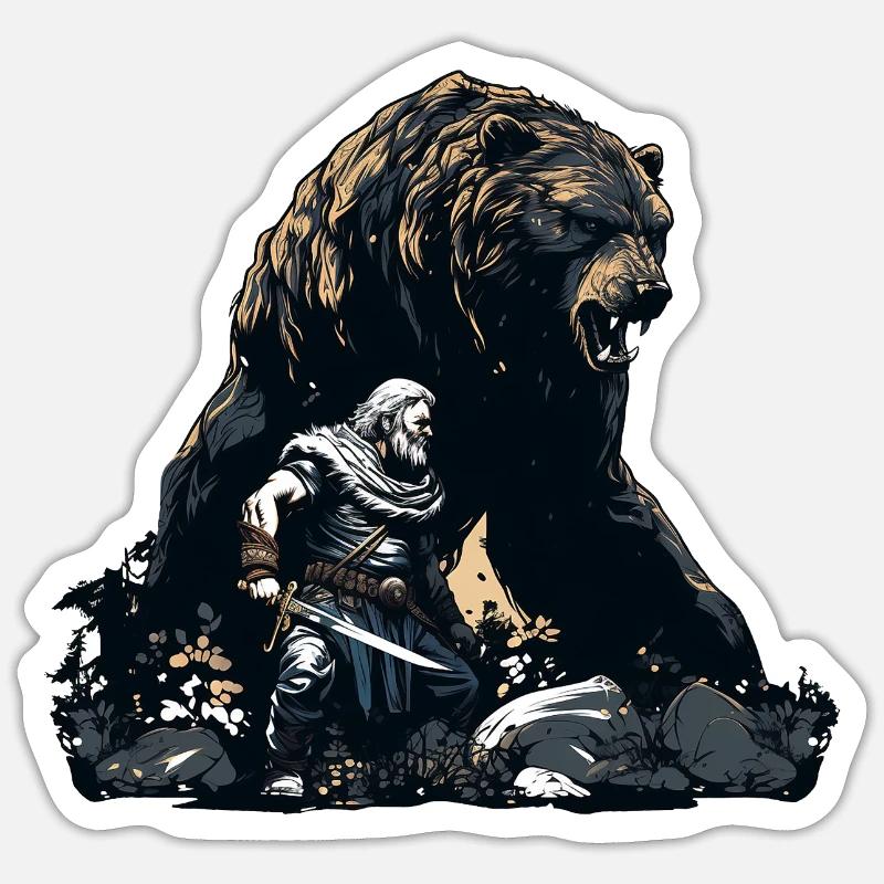 Vikings with a huge bear - Sticker size S (10 x 10 cm) - white matte