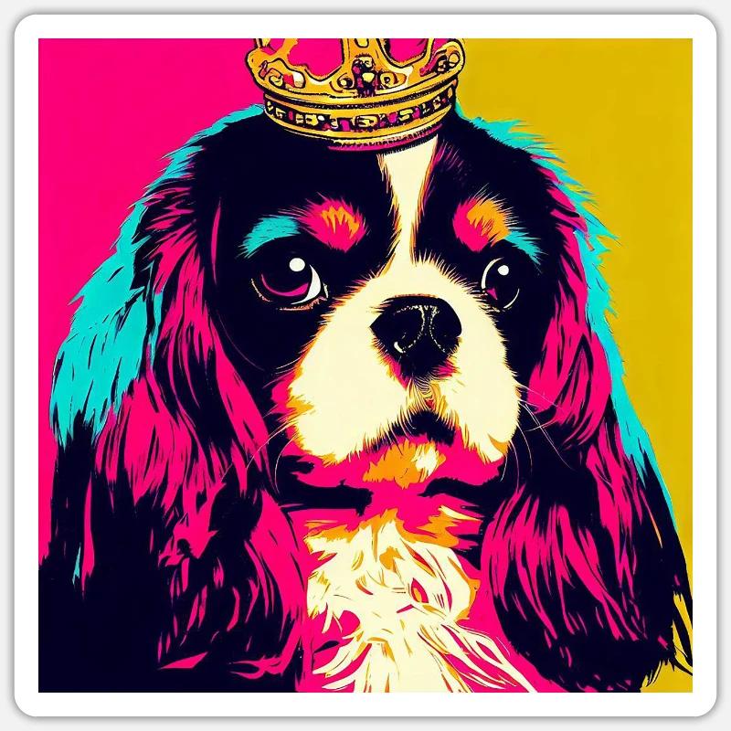 Cavalier King Charles Spaniel Pop Art - Sticker taille S (10 x 10 cm) - blanc mat