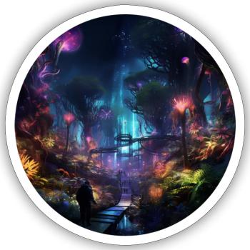 Néons dans la jungle : découvrez la jungle - Sticker taille S (10 x 10 cm) - blanc mat - Devant