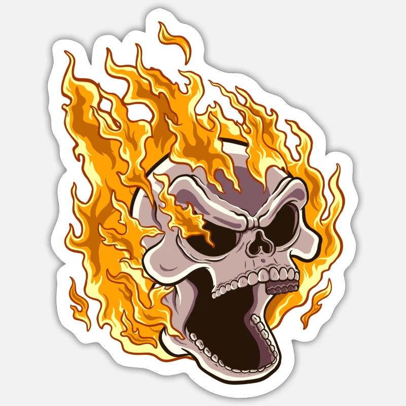 Flammender Schädel Sticker Größe S (10 x 10 cm)
