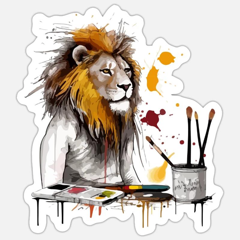 Leo the lion painter - Sticker size S (10 x 10 cm) - white matte