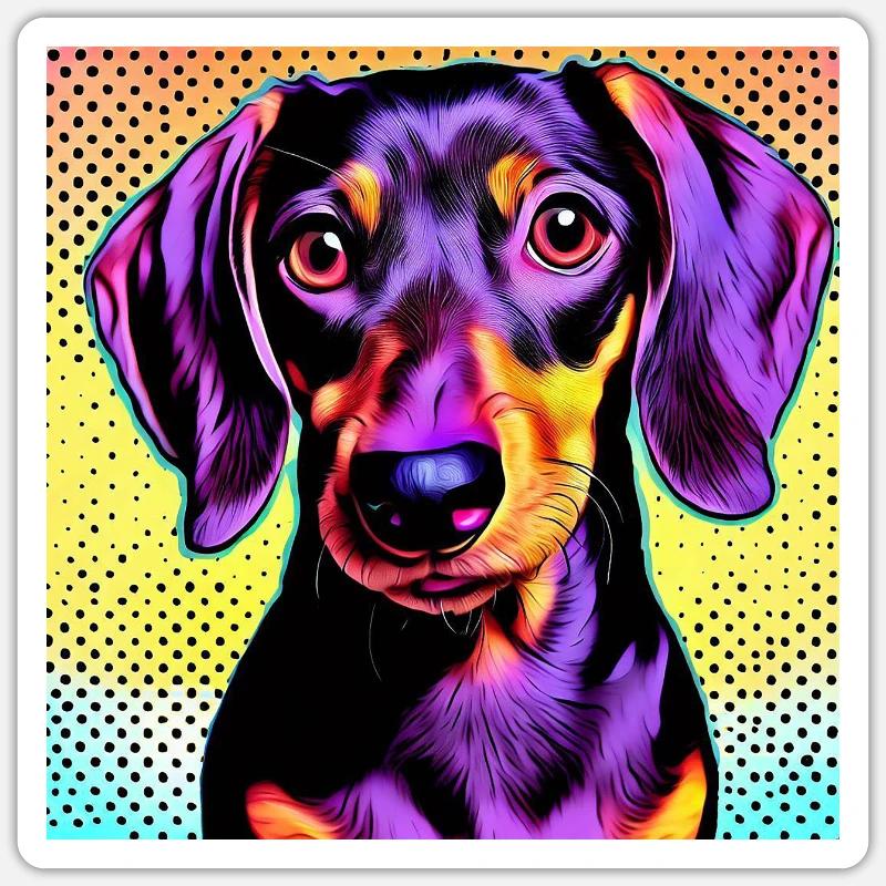 Teckel Pop Art - Sticker taille S (10 x 10 cm) - blanc mat
