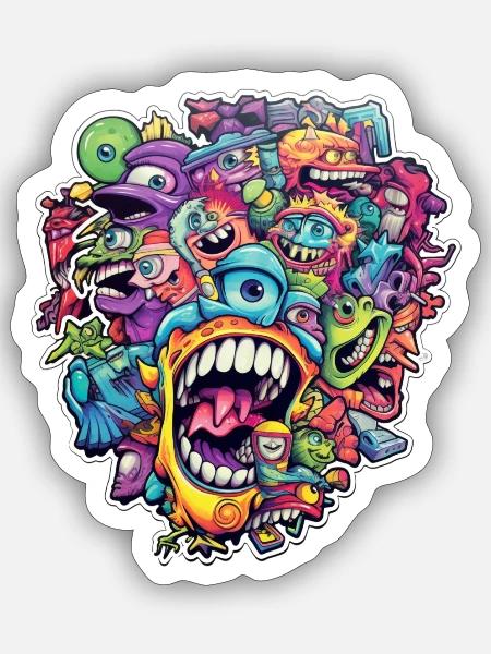 Verrücktes Monster Motiv - Sticker Größe S (10 x 10 cm) - Mattweiß