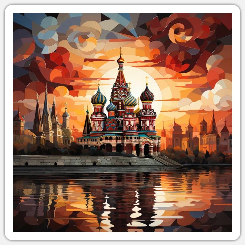 Peintures abstraites du Kremlin à Moscou, Russie - Sticker taille S (10 x 10 cm) - blanc mat