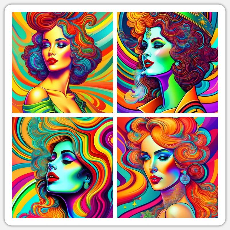 psychedelic Léa - Sticker taille S (10 x 10 cm) - blanc mat
