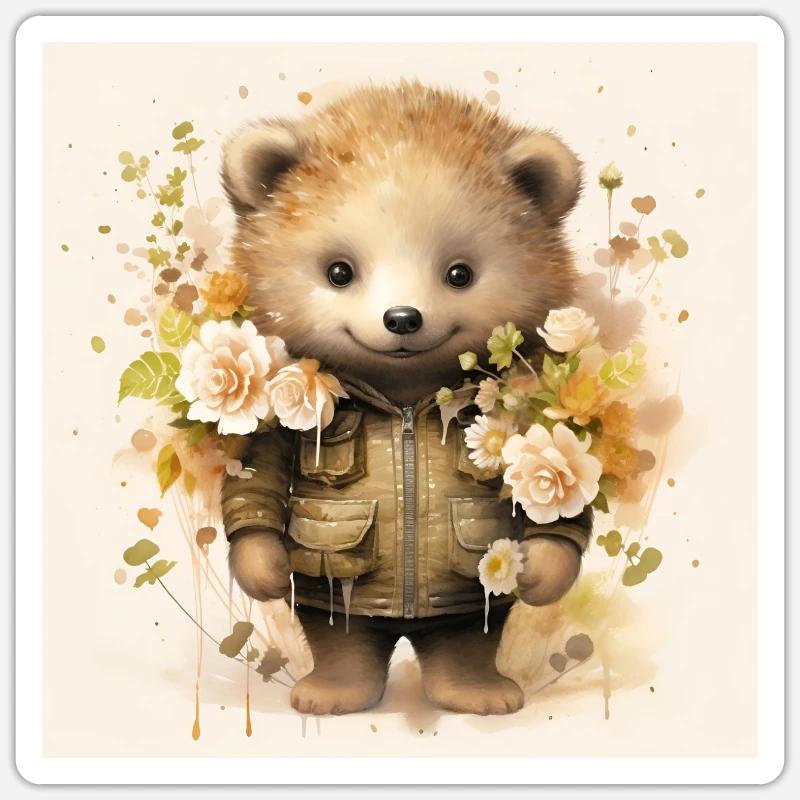 Igel mit Blumen Sticker Größe S (10 x 10 cm)