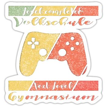 Level Completed Volksschule Gamer - Sticker Größe S (10 x 10 cm) - Mattweiß - Vorne