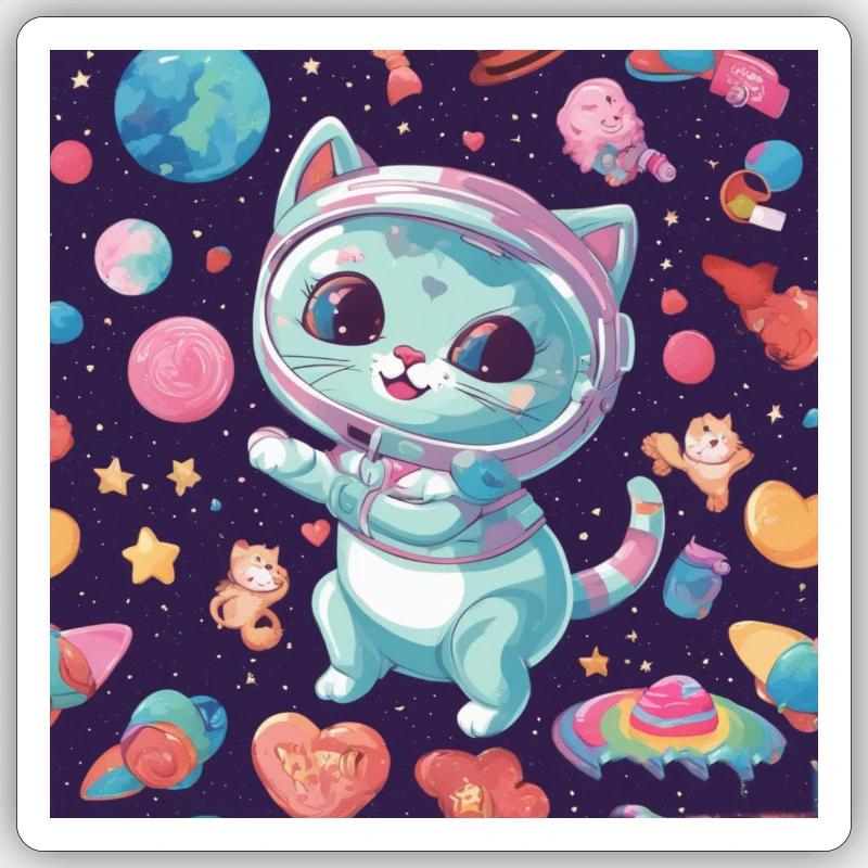 Chat dans l’espace Vol.7 - Sticker taille S (10 x 10 cm) - blanc mat