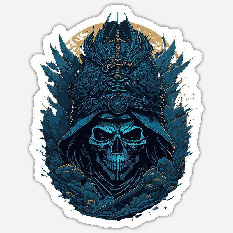 Blauer Samurai Skelett Schädel - Blauer Samurai Schädel Sticker Größe S (10 x 10 cm)
