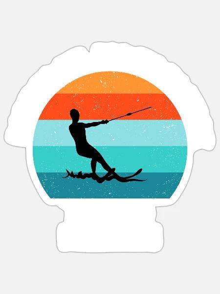 Wasserskier Wasserski Wasserskifahrer - Sticker Größe S (10 x 10 cm) - Mattweiß