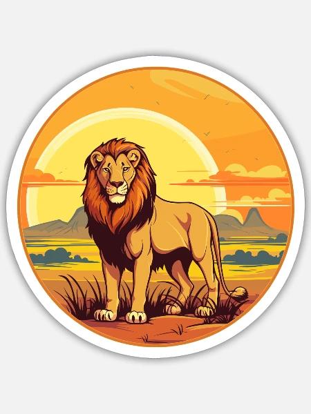 der Löwe in der Savanne - Sticker Größe S (10 x 10 cm) - Mattweiß