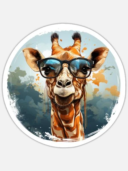 Girafe hipster animale avec des lunettes de soleil drôle - Sticker taille S (10 x 10 cm) - blanc mat