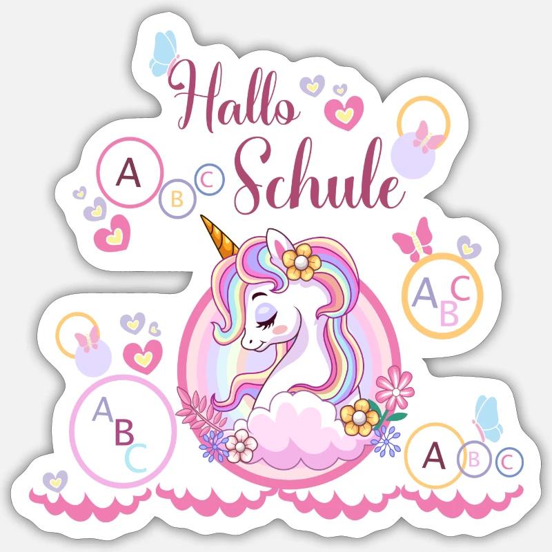 Einhorn Schulbeginn Einschulung Schule Sticker Größe S (10 x 10 cm)