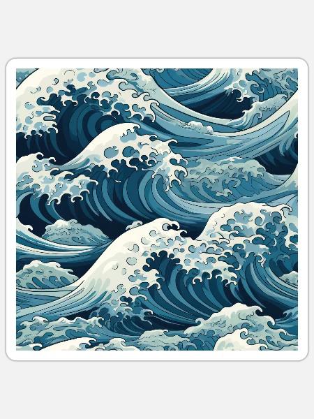 Vergängliche Wappen: Hokusai-Wellen neu interpretiert - Sticker Größe S (10 x 10 cm) - Mattweiß