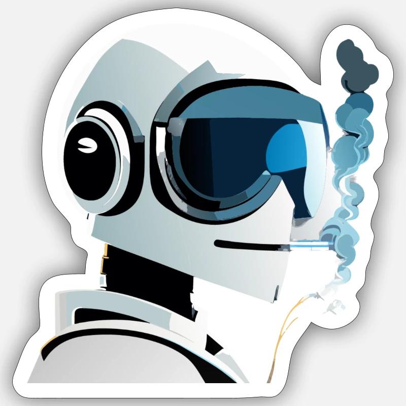 robot is smoking cigarette - Sticker Größe S (10 x 10 cm) - Mattweiß
