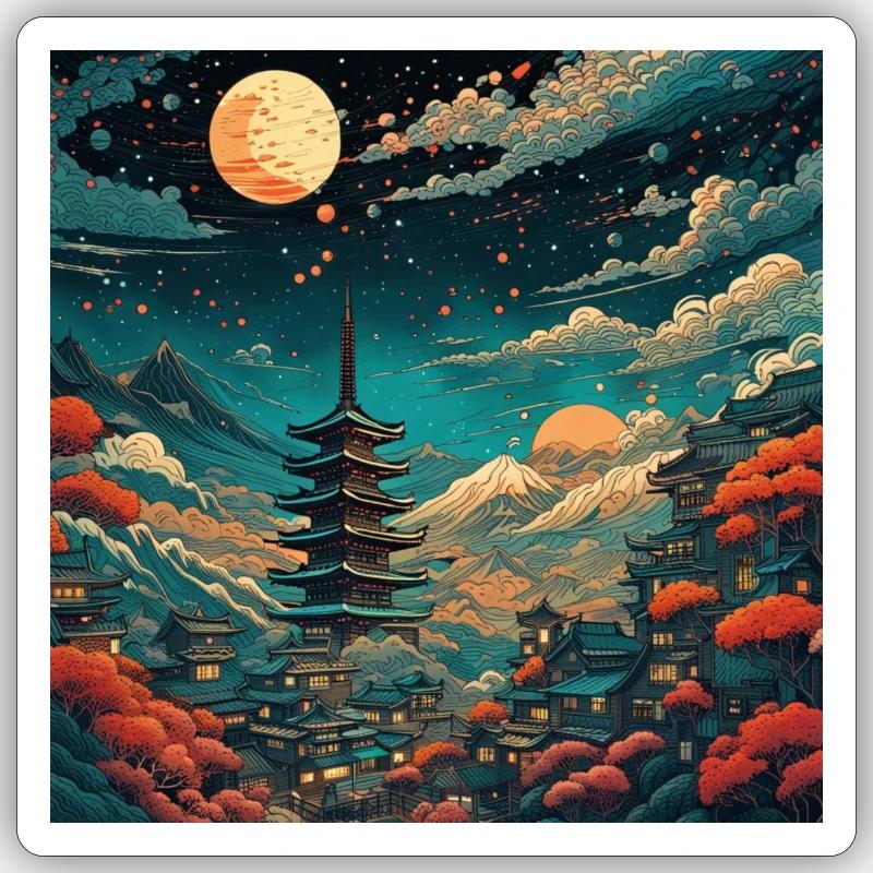 pagode - Sticker taille S (10 x 10 cm) - blanc mat
