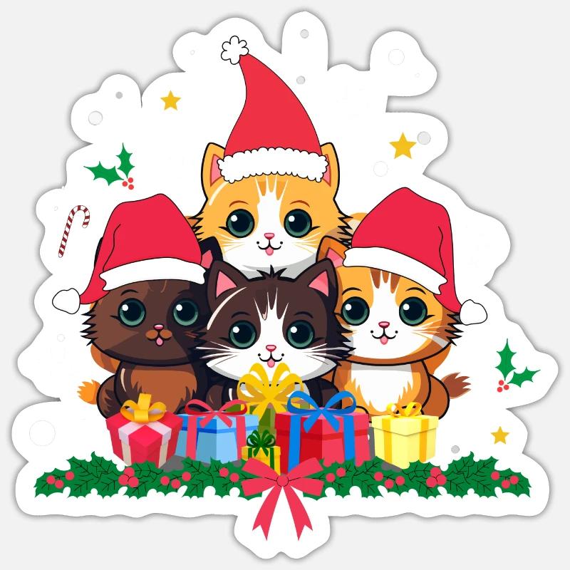 Drôles de chats de Noël - Sticker taille S (10 x 10 cm) - blanc mat