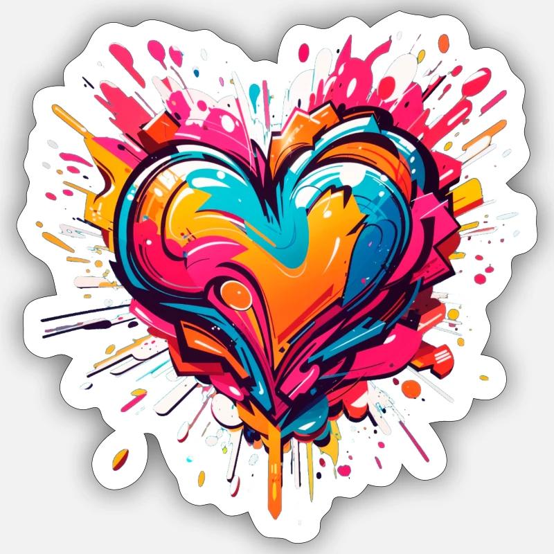 Herz der farbigen Gemälde - Sticker Größe S (10 x 10 cm) - Mattweiß