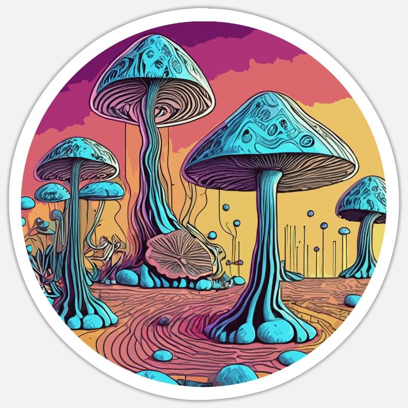 Psychedelic Mushroom Tree Valley - Sticker size S (10 x 10 cm) - white matte