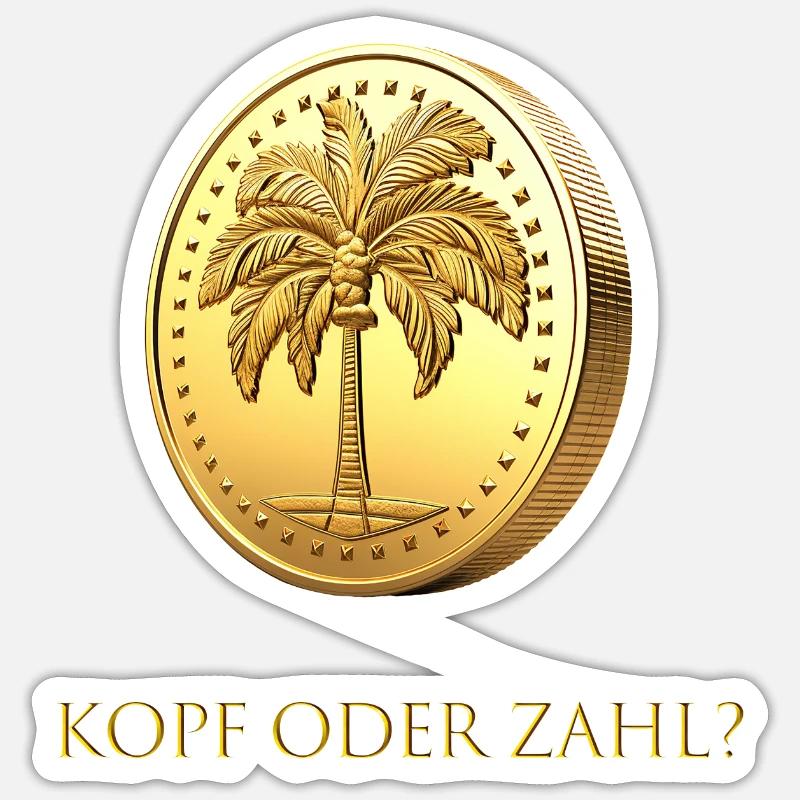 Goldener Münzwurf „Kopf oder Zahl?“ deutsch - Sticker Größe S (10 x 10 cm) - Mattweiß