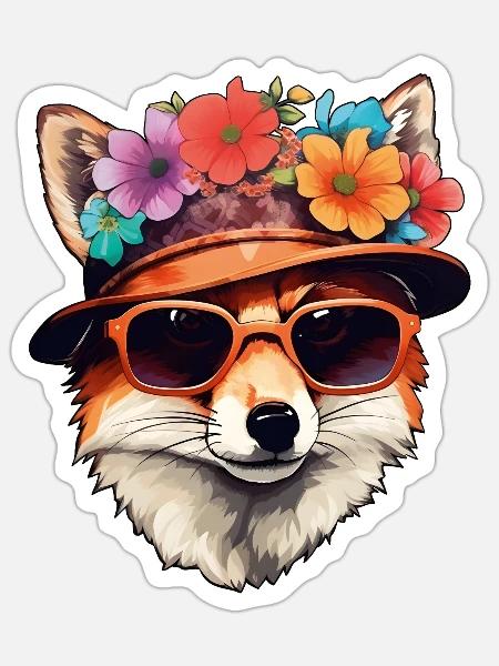 Foxie the Blossom Bandit - Sticker Größe S (10 x 10 cm) - Mattweiß