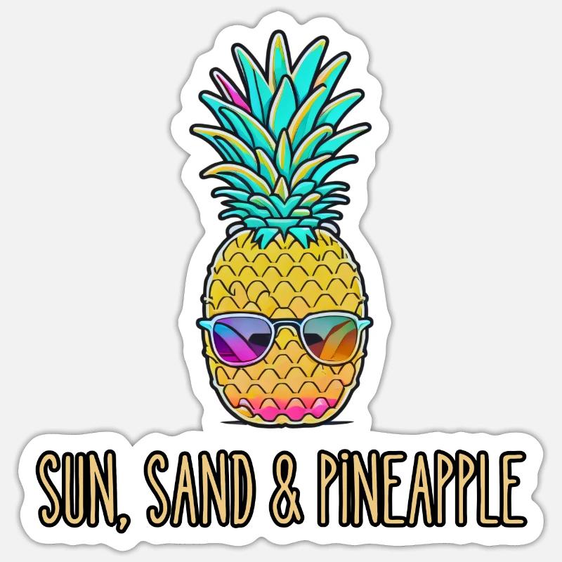Soleil, sable et ananas - Sticker taille S (10 x 10 cm) - blanc mat