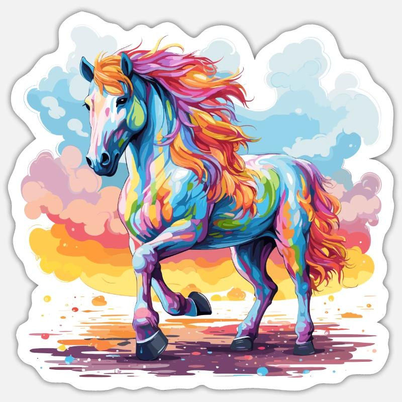 das bunte Pferd - Sticker Größe S (10 x 10 cm) - Mattweiß