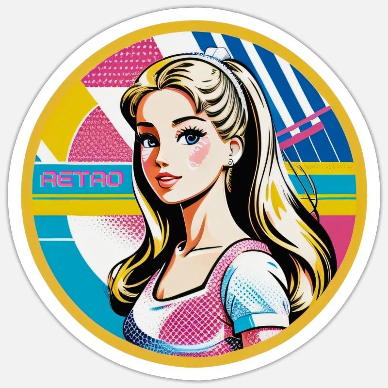 Poupée rétro - Sticker taille S (10 x 10 cm) - blanc mat