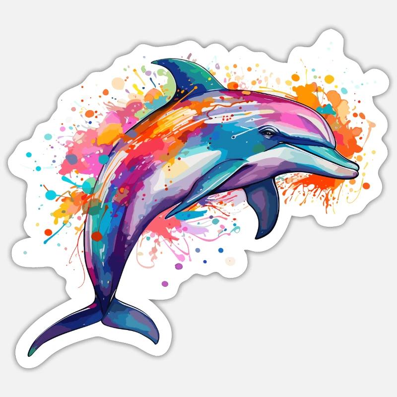der bunte Delfin - Sticker Größe S (10 x 10 cm) - Mattweiß