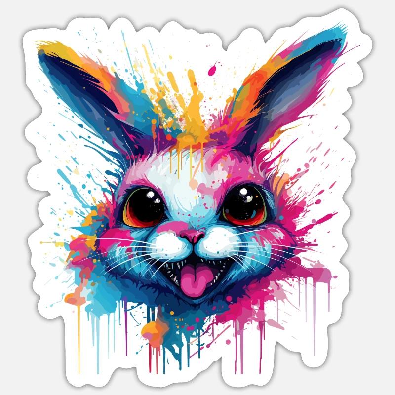 lapin coloré - Sticker taille S (10 x 10 cm) - blanc mat