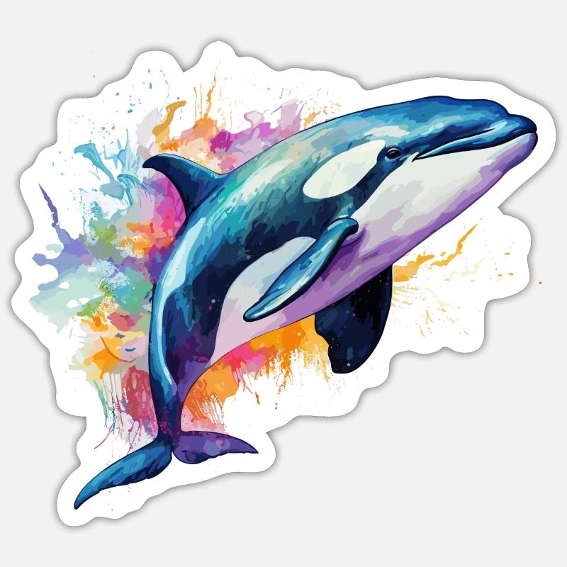orque colorée - Sticker taille S (10 x 10 cm) - blanc mat