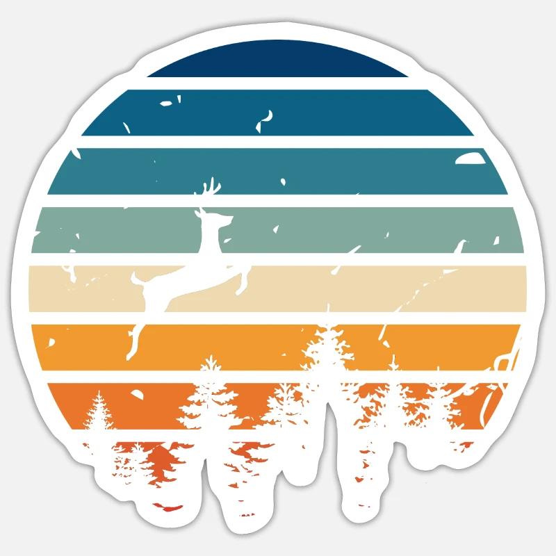 Cerf rétro - Sticker taille S (10 x 10 cm) - blanc mat
