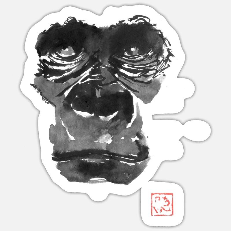 gorilla face - Sticker taille S (10 x 10 cm) - blanc mat