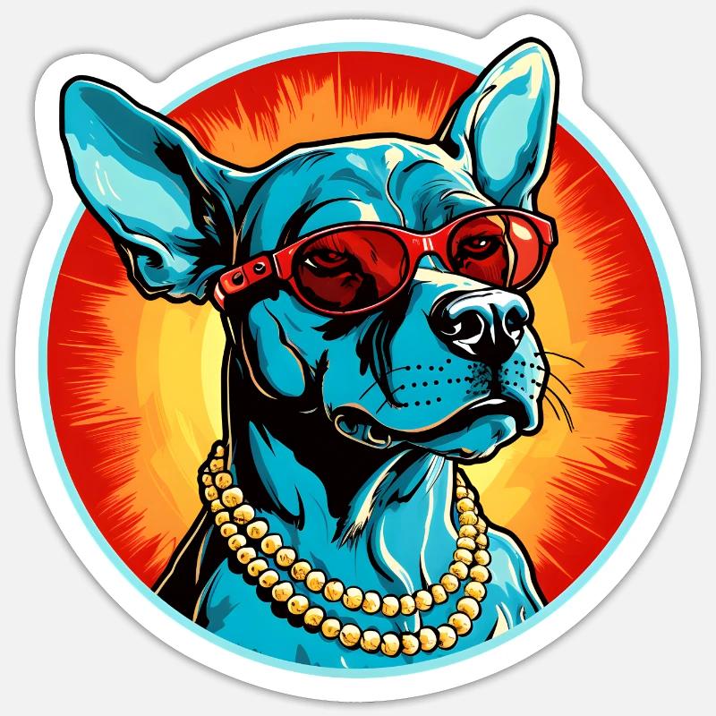Blue dog with sunglasses - Sticker size S (10 x 10 cm) - white matte
