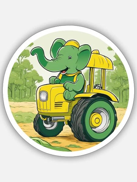 Elefant auf Traktor - Sticker Größe S (10 x 10 cm) - Mattweiß