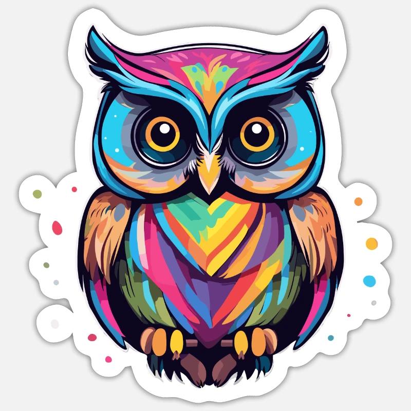 Bunte Eule - Sticker Größe S (10 x 10 cm) - Mattweiß