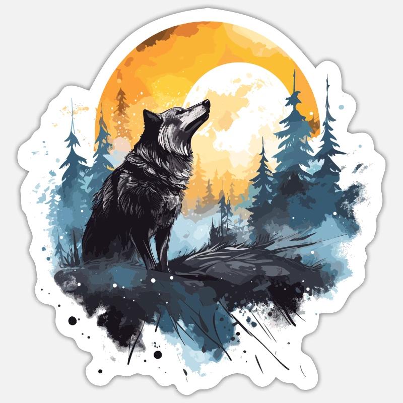 loup aquarelle - Sticker taille S (10 x 10 cm) - blanc mat