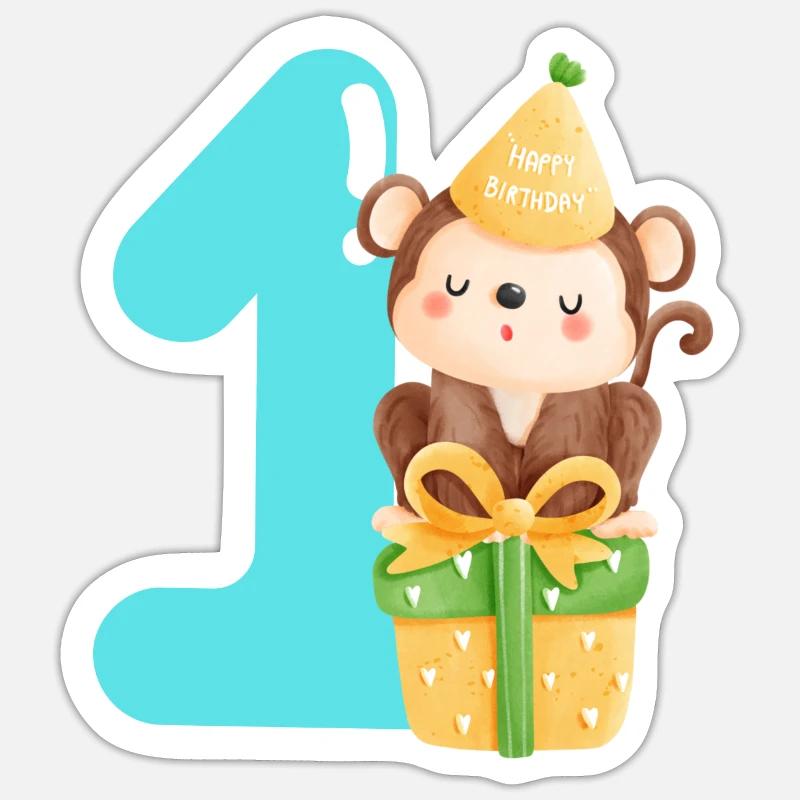 1er anniversaire. Premier anniversaire - Sticker taille S (10 x 10 cm) - blanc mat
