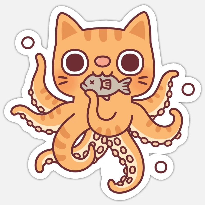 Mignon Octopus Cat Drôle - Sticker taille S (10 x 10 cm) - blanc mat