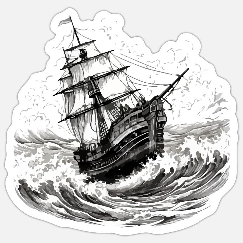 Bâteau dans les vagues Sticker taille S (10 x 10 cm)