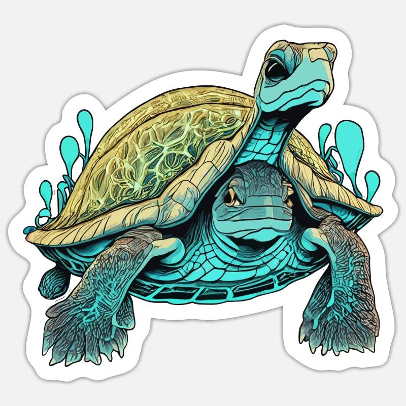 Psychedelic Double-Faced Turtle - Sticker size S (10 x 10 cm) - white matte
