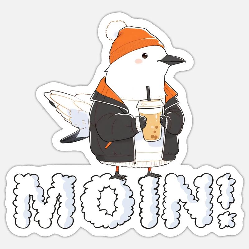 Moin Moin Möwe! - Sticker Größe S (10 x 10 cm) - Mattweiß